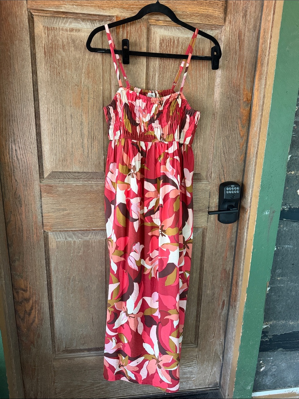 a new day Red Floral Smocked Maxi Dress with Adjustable Straps